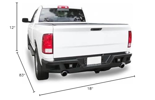 Heavy Duty Black Horse Armour Rear Bumper Black w/set of 4in cube lights Compatible with 09-10 Dodge Ram 1500|11-18 Ram 1500|19-24 Ram 1500 Classic|10 Dodge Ram 2500/3500|11-24 Ram 2500/3500