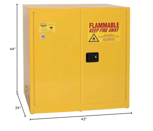 60 Gallon Eagle Safety Cabinet for Flammable Liquids, 2 Door Manual Close, 44" x 43" x 34", Steel, Yellow, 1964X