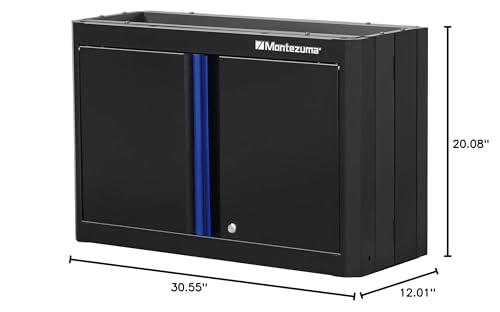 Garage Tool Storage System Montezuma - 30.5 x 12" Locking 2 Door Wall Cabinet with Magnetic Latches & Black Powder Coat Finish - BKMG30202WC