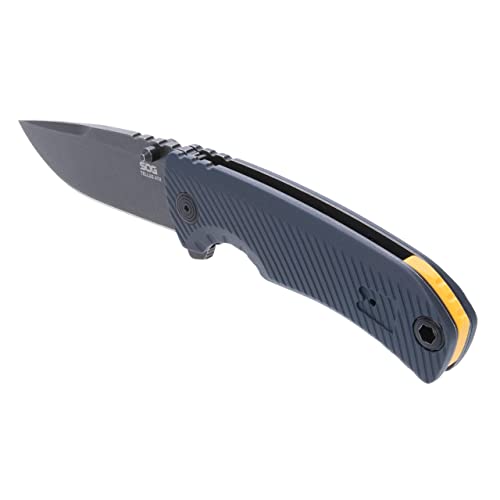 SOG Tellus ATK Folding Knife | Ambidextrous GRN Handle | CRYO 440C Stainless Steel Blade | Adjustable Belt Clip, Squid Ink/Yellow Outdoor Assisted Opening Frame Lock