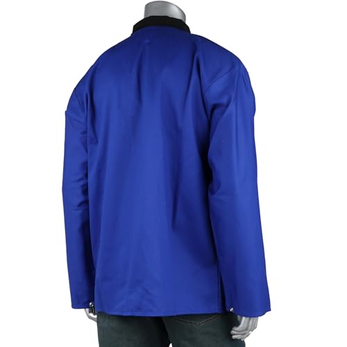 FR Treated Ironcat Cotton Sateen Jacket, 9 oz., Anodized Snaps, Interior Pocket, Pop-up Welders Collar, Scribe Pocket, Royal Blue, Large (7050RB/L)