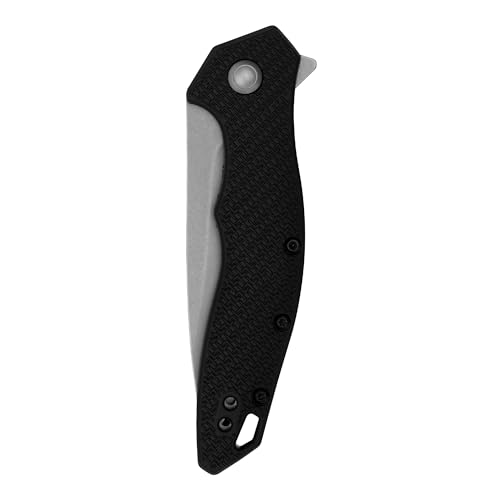Kershaw Folding Shoreline Pocket Knife, All Purpose 3 inch Serrated Blade, Deep Carry Pocketclip, Black GFN Handle, Stonewashed Blade