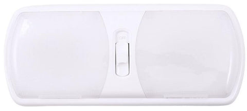LED Ceiling Double Light Arcon 20714N – Euro-Style 12V Soft White Dome Fixture with White Lens, 11.56 x 4.95 Inch, 3-Position Switch, Compact Interior Lighting for RV, Camper, Trailer