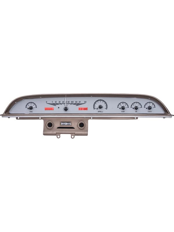 Dakota Digital VHX-62F-GAL-S-R Analog Dash Gauge System Ford Galaxie Compatible with Car 1962, Silver Alloy Style, Red Backlighting