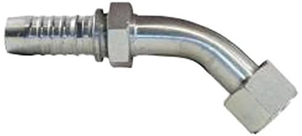 GlobalSpiral Gates 12GS-16FJX45S Couplings, Female JIC 37° Flare Swivel, Zinc Plated Carbon Steel, 5.39", 45° Bent Tube, 3/4" ID