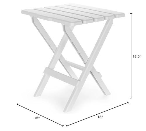Large Camco 51695 White Adirondack Portable Outdoor Folding Side Table, Perfect for The Beach, Camping, Cookouts and More, Weatherproof and Rust Resistant