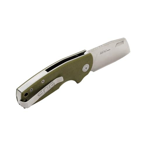 SOG Stout SJ Cleaver Pocket Daily Folding Knife with Slip Joint Mechanism | G10 Handle | CRYO D2 Steel Blade, OD Green/Stonewash