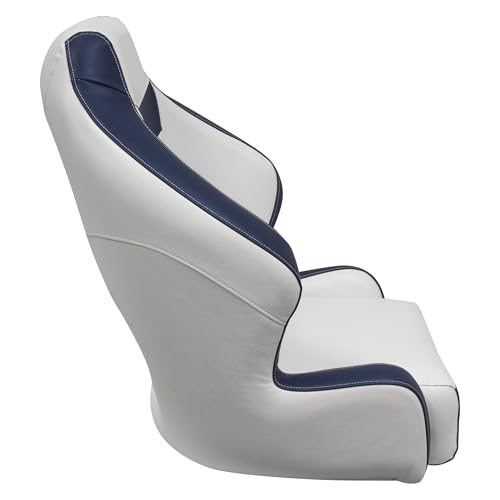 DLX Series Wise DLX3338-1904 Pontoon Bucket Seat with Flip Up Bolster - White/Mariner Blue