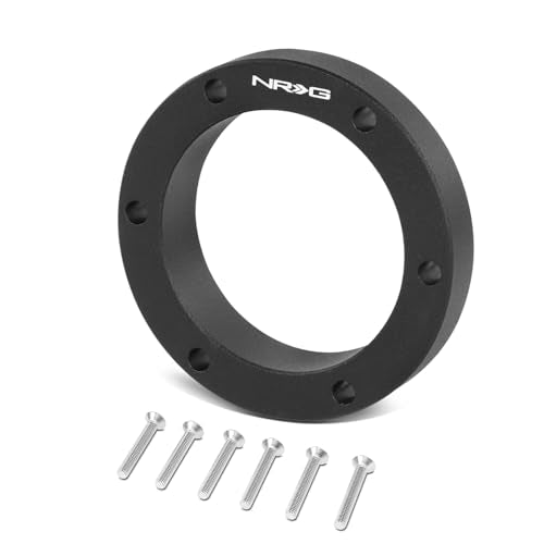 NRG Innovations Semi-Universal Steering Wheel 1/2" Spacer No Threads, 6061 Aluminum Hub Extension Spacer w/Horn Space, 6x70mm Bolt Patterns, Black, NRG-SRK-520BK