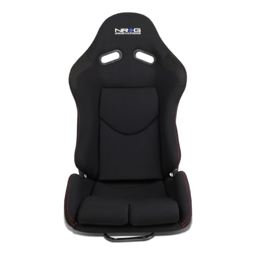 NRG Innovations Universal Recline NRG-RSC-400BK Bucket Seat, Adjustable Reclining Back Racing Seat, Black Cloth FRP Frame w/Bottom Mount, Medium Size
