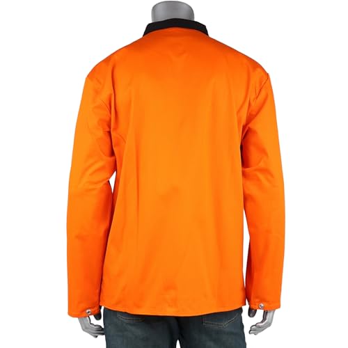 FR Treated Ironcat Cotton Sateen Jacket, 9 oz., Anodized Snaps, Interior Pocket, Pop-up Welders Collar, Scribe Pocket, Orange, Large (7050O/L)