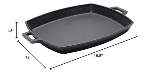 Bayou Classic Cast Iron 7471 Shallow Pan Perfect For Hamburgers Grilled Cheese Sandwiches and Bacon Features Wide Loop Handles