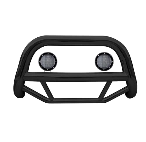 Max Bull Bar Kit Black Horse No Skid Plate Compatible with 2022-2025 Nissan Pathfinder|2022-2024 Infiniti QX60, Comes with a Set of 5.3" Black Round Flood LED Lights