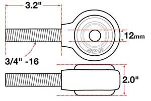XAXIS JOINT - FORGED RECEIVER - RH 3/4"-16 X 12MM BH X 2" W