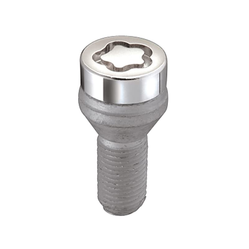 Chrome Bolt Style McGard Cone Seat Wheel Locks (M14 x 1.25 Thread Size) - Set of 4, Chrome & Grey, Size: Set of 4 Locks and 1 Key