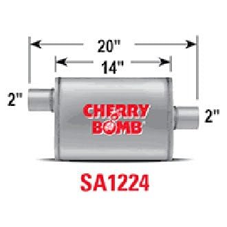 Cherry Bomb Salute Muffler - SA1224 Reversible Oval Body - H4" X W9" X L14" 20" OAL 2" O/C Muffler - Cherry Bomb Salute