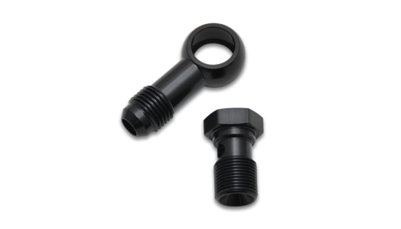 11566 Vibrant Power Fitting, AN to Banjo Adapter, Male -4 AN Banjo, Male 9/16-24 Bolt, with 2 Crush Washers, Aluminum, Black Anodized, each