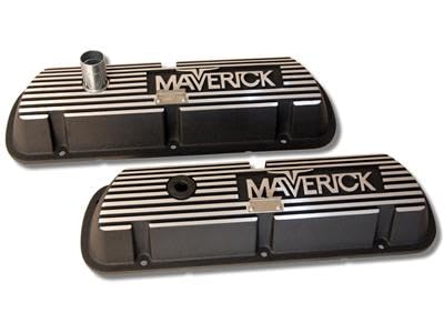 6A582-MAV Scott Drake Aluminum Valve Covers Black Wrinkle Finish Maverick Logo