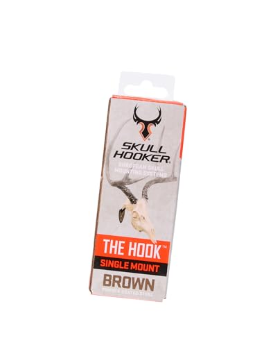 Skull Hooker Big Game Hook Powder-Coated Steel Flush Display Wall Mount, Mounts Bear, Deer & Antelope Specie Skulls, Brown