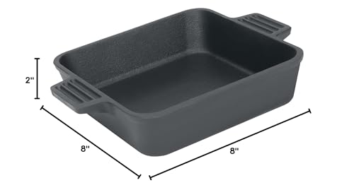 Bayou Classic 7472 Cast Iron Square 8-in Cake Pan Ideal For Baking Cornbread Biscuits Cobbler and Deep Dish Pizza