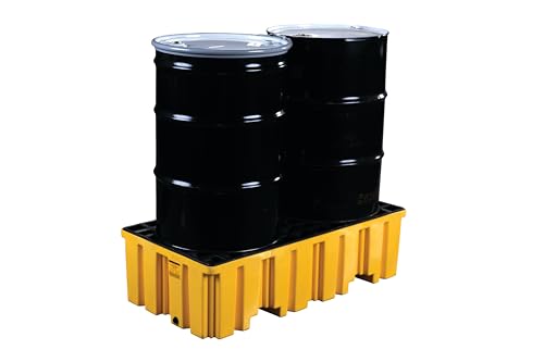 2 Eagle Drum Spill Containment Pallet with Drain and Forklift Pockets, 51.5"x26.25"x13.75", 66 Gallon Sump, 4,000 lbs. Load Capacity Secondary Containment Pallet, Made in USA, Yellow, 1620