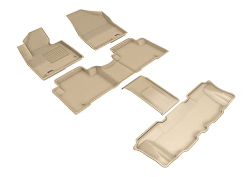 3D MAXpider Floor Mats All-Weather for Hyundai Santa FE 6 & 7 Seater 2013-2018 / Hyundai Santa FE XL 2019 Custom Fit Car Liners, Kagu Series (1st, 2nd & 3rd Row, Tan)