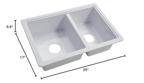 Lippert Double Kitchen Galley Sink RV - 25" x 17" x 6.6" - White — Durable, Space-Saving Sink for RVs and Manufactured Homes - Scratch-Resistant ABS Acrylic - Lightweight and Easy to Install — 809030