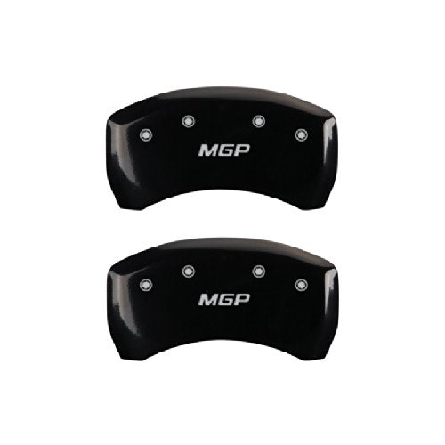 Black Powder Coat Finish MGP Caliper Covers 39018SMGPBK with Silver Characters, Set of 4 "MGP/MGP" Engraved