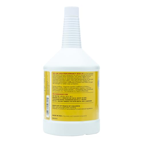 Red Line MT-LV 50604 70W/75W GL-4 High-Performance Full Synthetic Gear Oil Lubricant for Manual Transmissions & Transaxles - 1 Quart