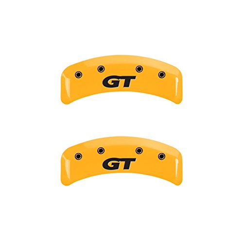 Caliper Covers MGP 10095SMG1YL (Yellow Powder Coat Finish, Engraved Front: Mustang - Engraved Rear: SN95/GT, Black Characters, Set of 4)