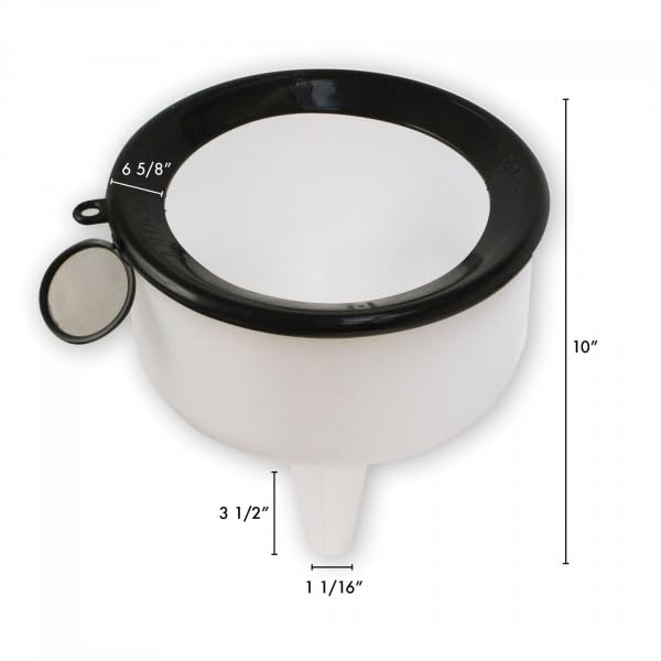 Funnel King WirthCo 144 oz. Extra Heavy Duty Polyethylene Funnel - Chemical Resistant, Anti-Splash, with Removable Filter (90190)
