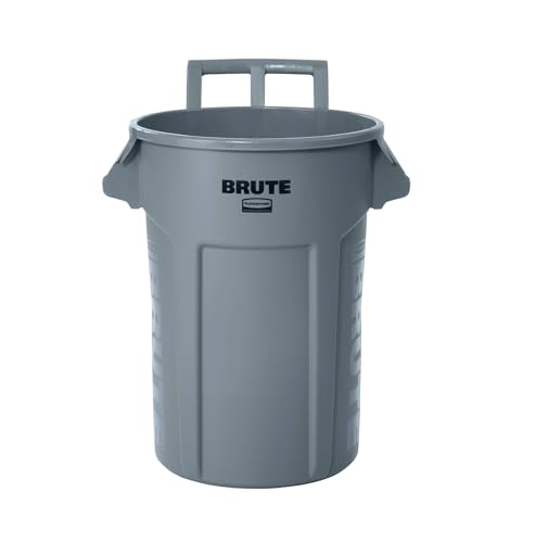 Rubbermaid Commercial Products Wheeled Vented Brute Trash Container, 32 Gal Gray, for Landscapers/Construction Sites/Restaurants/Back of House/Offices/Warehouses/Commercial Environments