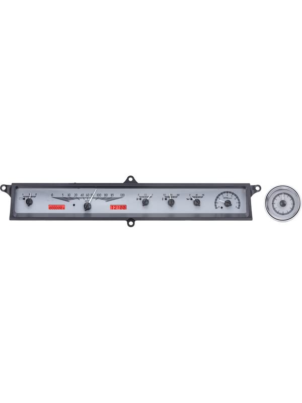 Dakota Digital VHX-63C-CAD-S-R Gauge Instrument System Compatible with 1963-64 Cadillac Car Silver Alloy Red Backlighting