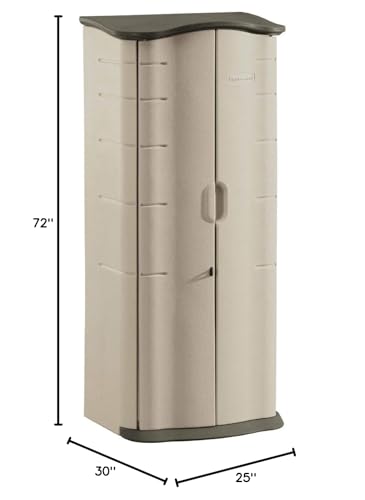 Rubbermaid Vertical Compact Resin Storage Shed With Floor (2 x 2.5 Ft), Weather Resistant, Beige/Brown, Organization for Home/Backyard/Garden Tools/Porch/Patio Cushions/Pool Chemicals/Toys