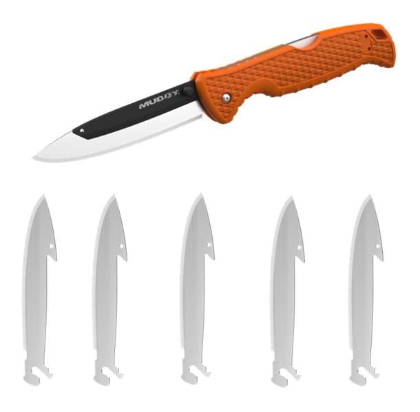 3.5" Muddy REPLACE-A-BLADE KNIFE / 5 BLADES/BLISTER PACK, Orange
