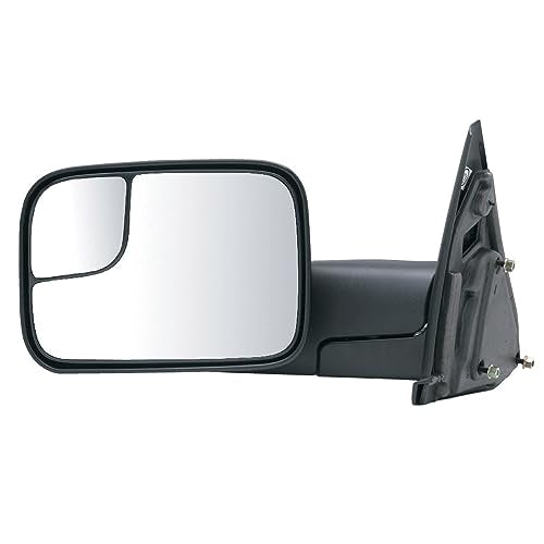 K Source Manual Driver-Side Towing Mirror – For 2002-2009 Ram 1500, 2500, 3500, Textured Black, Flip-out-head, Spot Mirror, Foldaway