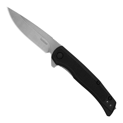 Outfield Kershaw Pocket Knife, Black and Gray Design, 2.8 Inch Steel Drop Point Blade, EDC with Assisted Opening, Reversible Deep Carry, Everyday Carry Pocket Knife for Men and Women