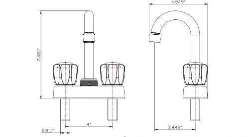 Dura Faucet RV Swivel Bar Faucet DF-PB150A-CP with Clear Acrylic 2-Knobs - 6-inch Spout (Chrome)