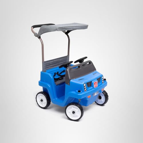 Step2 Push Around Side-by-Side SUV, 2-Seater Kids Car with Seat Belts, Dual Steering Wheels & Horns, Adjustable Canopy, Ages 18 months–5 years, Max 100 lbs., Durable Plastic, Blue