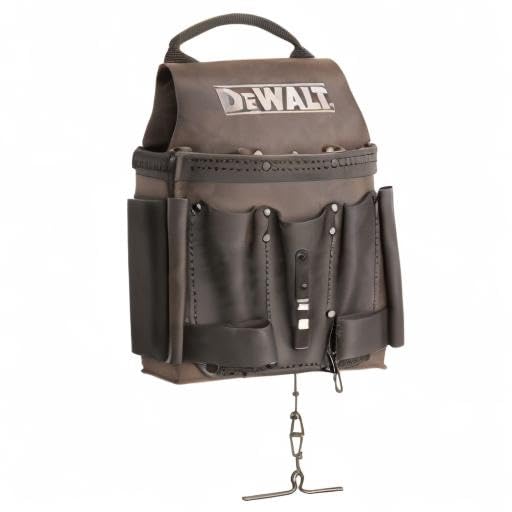 Leather DEWALT Tool Pouch for Electricians, 8 Pockets, Hammer Loops and Tape Chain (DWST550114)