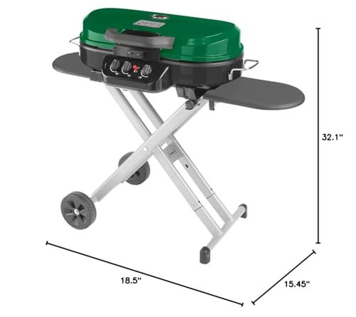 RoadTrip Coleman 285 Portable Stand-Up Propane Grill with 3 Adjustable Burners & Instastart Ignition, 20,000 BTUs of Power for Outdoor Cooking, Camping, Tailgating, Grilling, BBQs, & More