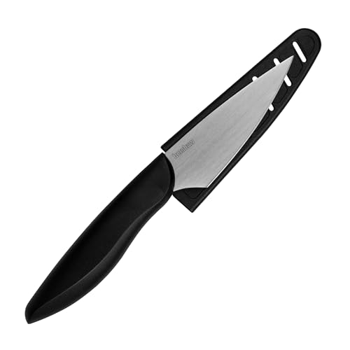 3.5” Kershaw Paring Kitchen Knife, Black Design, 3.5 Inch Stainless Steel Plain Edge Blade, Polypropylene Handle, Includes Sheath, Paring Knife for Herbs, Fruit, Vegetables and More