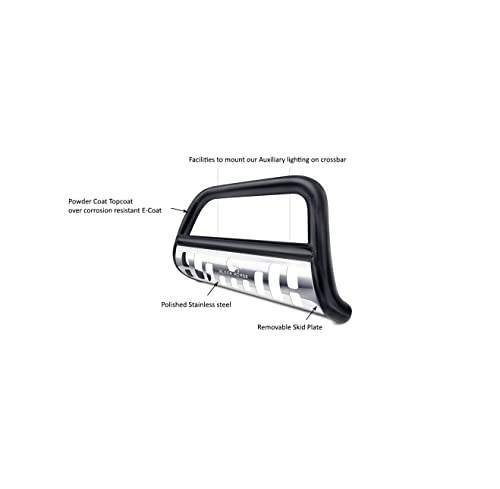 Black Outline Bull Bar Black Horse and Stainless Steel Skid Plate CBBS-FOB2901SP