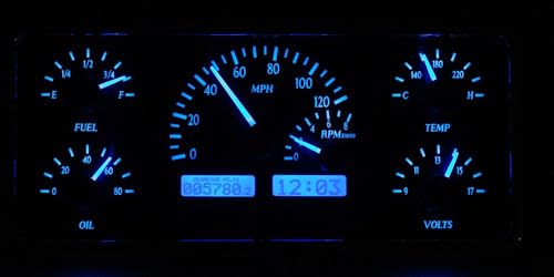 Dakota Digital VHX-63J-WAG-S-B Analog Dash Gauge System with Jeep 1963-72 Wagoneer & J Trucks, 1967-72 Jeepster Commando, Silver Alloy Style, Blue Backlighting