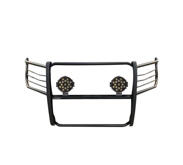 Bumper Guard Modular Black Horse Grille brush Come With pair of 7.0"Dia.LED Lights with Black Trim Rings Compatible with 2015-2024 Ford F-150-17FP32MA-PLB