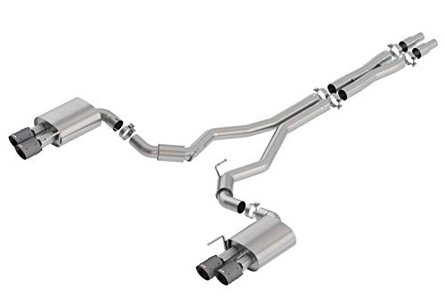Borla S-Type 140745CFBA Cat-Back Exhaust System 3in. Incl. Connecting Pipes/Mufflers/Hdw/4 in. Dual Round Angle Cut Tips w/o Active Valve Exhaust Dual Split Rear Exit Black Carbon Fiber S-Type Cat-Back Exhaust System