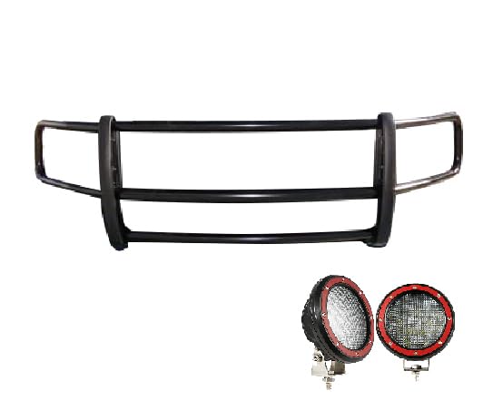 Spartan Black Horse Grille Brush Bumper Guard Modular Come with Pair of 5.3" LED Lights Compatible with 2020-2025 Ford Transit 350 HD/Transit 250/Transit-150 2WD Full Size-17FT20MA-PLFR