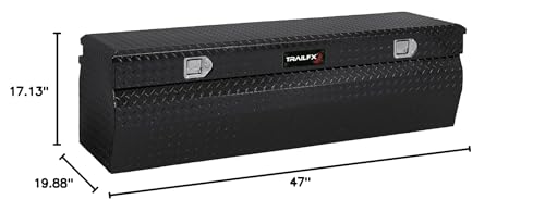 TrailFX Chest Tool Box Black Gloss Powder Coated Single Lid with Struts 16-Gauge Diamond Tread Aluminum 9.6 Cubic Foot 47 Inch Length x 19-7/8 Inch Width x 17-1/8 Inch Height TrailFX 150482
