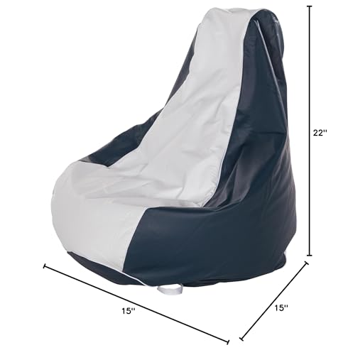 Marine Bean Bag Chair Taylor Made for Boats, Docks, Beaches, Marine Grade Vinyl, Twin-Zipper Design, Weather-Resistant, Water-Repellent, Carrying Handles, White/Navy – 2020193616