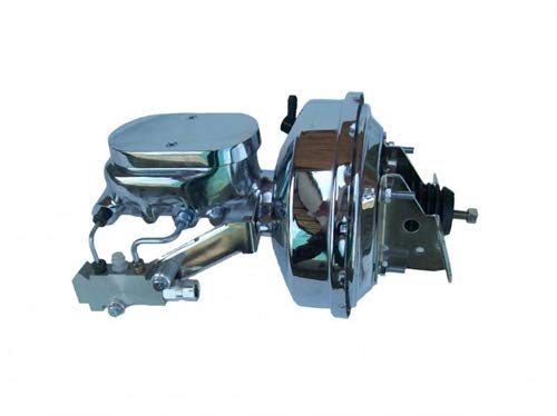 9 Inch LEED BRAKES Power Booster, 1-1/8 Inch Bore Flat Top Aluminum Master With 4 Wheel Disc Proportioning Valve (Chrome)